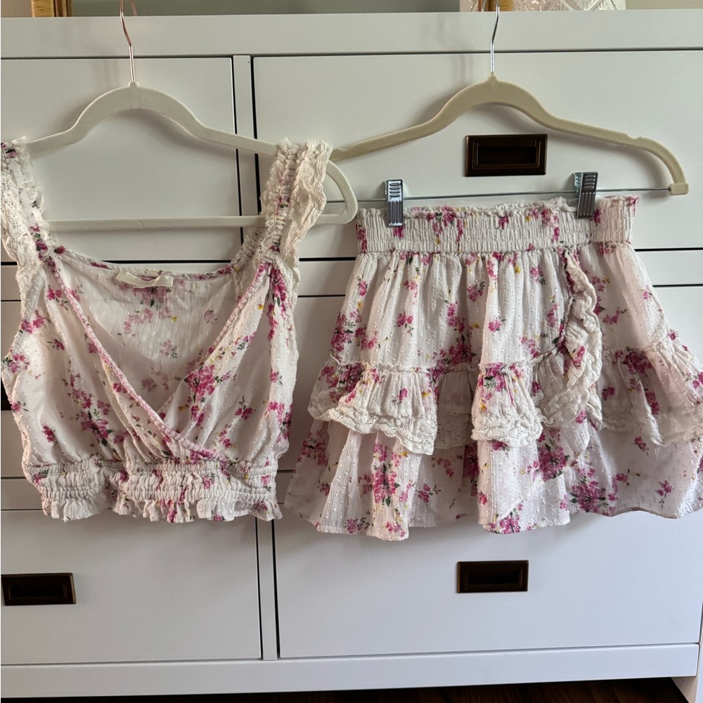 Love Shack Fancy Floral Ruffle Top and Skirt Set